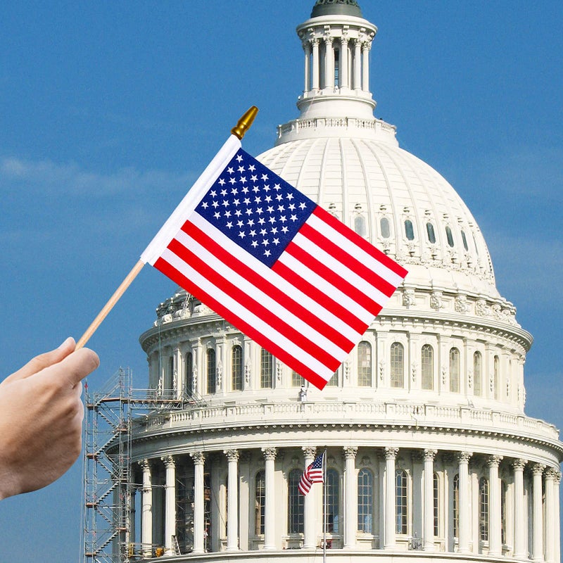 HOOSUN Small American Flags on Stick,50 Pcs Small American Flags for Outside,Patriotic Decorations 4''x6'' USA Flag,Mini US Flag With Wooden Stick for Yard Party,Patriotic Presidents Day Decorations - Image 4